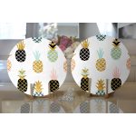 Realhomes Beyaz Zemin Üzerinde Gold Detaylı Ananas Desenli Modern 2'li Yuvarlak Servis Altlığı - Supla Realhomes