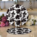 - Supla2li-8318-Gorsel1 - Realhomes Realhomes Beyaz Zemin Üzerinde Siyah Yaprak Desenli 2'li Yuvarlak Servis Altlığı - Supla Realhomes