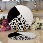 Realhomes Renkli Zeminli Siyah Puantiye Desenli Dijital Baskılı Modern 2'li Yuvarlak Servis Altlığı - Supla Realhomes