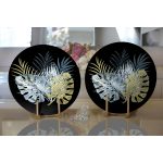 Realhomes Siyah Zemin Üzerinde Yaprak Desenli Dijital Baskılı Modern 2'li Yuvarlak Servis Altlığı - Supla Realhomes