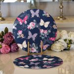 Realhomes Renkli Zemin Üzerinde Kelebek Desenli Dijital Baskılı Modern 2'li Yuvarlak Servis Altlığı - Supla Realhomes