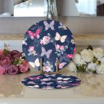 Realhomes Renkli Zemin Üzerinde Kelebek Desenli Dijital Baskılı Modern 2'li Yuvarlak Servis Altlığı - Supla Realhomes