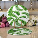 Realhomes Beyaz Zemin Üzerinde Yeşil Yaprak Desenli 2'li Yuvarlak Servis Altlığı - Supla Realhomes