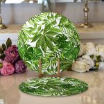 Realhomes Beyaz Zemin Üzerinde Yeşil Yaprak Desenli 2'li Yuvarlak Servis Altlığı - Supla Realhomes