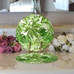 Realhomes Beyaz Zemin Üzerinde Yeşil Yaprak Desenli 2'li Yuvarlak Servis Altlığı - Supla Realhomes