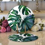 Realhomes Yaprak Desen Dijital Baskılı Modern 2'li Yuvarlak Servis Altlığı - Supla Realhomes