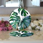 Realhomes Yaprak Desen Dijital Baskılı Modern 2'li Yuvarlak Servis Altlığı - Supla Realhomes