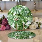 Realhomes Beyaz Zemin Üzerinde Yeşil Yaprak Desenli 2'li Yuvarlak Servis Altlığı - Supla Realhomes