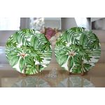 Realhomes Beyaz Zemin Üzerinde Yeşil Yaprak Desenli 2'li Yuvarlak Servis Altlığı - Supla Realhomes