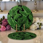 - Supla2li-8356-Gorsel1 - Realhomes Realhomes Siyah Zemin Üzerinde Yeşil Yaprak Desenli 2'li Yuvarlak Servis Altlığı - Supla Realhomes