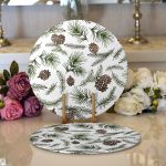 - Supla2li-8364-Gorsel1 - Realhomes  Realhomes Beyaz Zeminli Renkli Kozalak Desenli Dijital Baskılı Modern 2'li Yuvarlak Servis Altlığı - Supla Realhomes