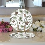 - Supla2li-8364-Gorsel3 - Realhomes  Realhomes Beyaz Zeminli Renkli Kozalak Desenli Dijital Baskılı Modern 2'li Yuvarlak Servis Altlığı - Supla Realhomes