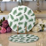 Realhomes Beyaz Zeminli Yeşi Yaprak Desenli Dijital Baskılı Modern 2'li Yuvarlak Servis Altlığı - Supla Realhomes