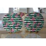 - Supla2li-8379-Gorsel2 - Realhomes  Realhomes Beyaz Zemin Üzerinde Siyah Beyaz Çizgili Yeşil Yaprak Desenli 2'li Yuvarlak Servis Altlığı - Supla Realhomes