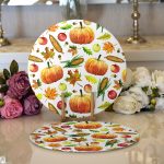 - Supla2li-8392-Gorsel1 - Realhomes Realhomes Beyaz Zemin Üzerinde Kabak Desenli Dijital Baskılı Modern 2'li Yuvarlak Servis Altlığı - Supla Realhomes