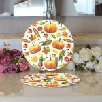 - Supla2li-8392-Gorsel3 - Realhomes Realhomes Beyaz Zemin Üzerinde Kabak Desenli Dijital Baskılı Modern 2'li Yuvarlak Servis Altlığı - Supla Realhomes