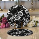 - Supla2li-8393-Gorsel1 - Realhomes Realhomes Siyah Zemin Üzerinde Çiçek Desenli Dijital Baskılı Modern 2'li Yuvarlak Servis Altlığı - Supla Realhomes