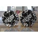 - Supla2li-8393-Gorsel2 - Realhomes Realhomes Siyah Zemin Üzerinde Çiçek Desenli Dijital Baskılı Modern 2'li Yuvarlak Servis Altlığı - Supla Realhomes