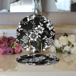 - Supla2li-8393-Gorsel3 - Realhomes Realhomes Siyah Zemin Üzerinde Çiçek Desenli Dijital Baskılı Modern 2'li Yuvarlak Servis Altlığı - Supla Realhomes