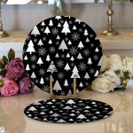 - Supla2li-8394-Gorsel1 - Realhomes Realhomes Siyah Zemin Üzerinde Yılbaşı Desenli Dijital Baskılı Modern 2'li Yuvarlak Servis Altlığı - Supla Realhomes