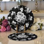 Realhomes Siyah Zemin Üzerinde Çiçek Desenli Dijital Baskılı Modern 2'li Yuvarlak Servis Altlığı - Supla Realhomes
