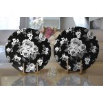 Realhomes Siyah Zemin Üzerinde Çiçek Desenli Dijital Baskılı Modern 2'li Yuvarlak Servis Altlığı - Supla Realhomes