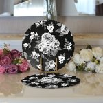 Realhomes Siyah Zemin Üzerinde Çiçek Desenli Dijital Baskılı Modern 2'li Yuvarlak Servis Altlığı - Supla Realhomes