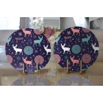 Realhomes Renkli Zemin Üzerinde Geyik Desenli Dijital Baskılı Modern 2'li Yuvarlak Servis Altlığı - Supla Realhomes