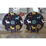 - Supla2li-8409-Gorsel2 - Realhomes  Realhomes Renkli Zemin Üzerinde Geyik Desenli Dijital Baskılı Modern 2'li Yuvarlak Servis Altlığı - Supla Realhomes