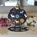 - Supla2li-8409-Gorsel3 - Realhomes  Realhomes Renkli Zemin Üzerinde Geyik Desenli Dijital Baskılı Modern 2'li Yuvarlak Servis Altlığı - Supla Realhomes