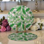 Realhomes Renkli Zemin Üzerinde Yaprak Desenli Dijital Baskılı Modern 2'li Yuvarlak Servis Altlığı - Supla Realhomes