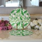 Realhomes Renkli Zemin Üzerinde Yaprak Desenli Dijital Baskılı Modern 2'li Yuvarlak Servis Altlığı - Supla Realhomes