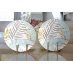 Realhomes Beyaz Zemin Üzerinde Gold Detaylı Yaprak Desenli Modern 2'li Yuvarlak Servis Altlığı - Supla Realhomes