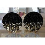 - Supla2li-8419-Gorsel2 - Realhomes Realhomes Siyah Zemin Üzerinde Gold Detaylı Çiçek Desenli Modern 2'li Yuvarlak Servis Altlığı - Supla Realhomes