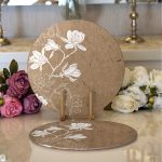 - Supla2li-8420-Gorsel1 - Realhomes Realhomes Rengarenk Zemin Üzerinde Beyaz Çiçek Desenli 2'li Yuvarlak Servis Altlığı - Supla Realhomes