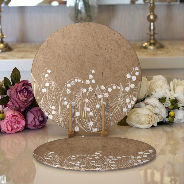 Realhomes Siyah Zeminli Geometrik Yapraklar Desenli Modern 2'li Yuvarlak Servis Altlığı - Supla Realhomes