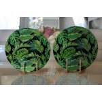 - Supla2li-8428-Gorsel2 - Realhomes Realhomes Siyah Zemin Üzerinde Yeşil Yaprak Desenli 2'li Yuvarlak Servis Altlığı - Supla Realhomes