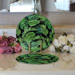 - Supla2li-8428-Gorsel3 - Realhomes Realhomes Siyah Zemin Üzerinde Yeşil Yaprak Desenli 2'li Yuvarlak Servis Altlığı - Supla Realhomes