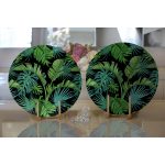 - Supla2li-8430-Gorsel2 - Realhomes  Realhomes Siyah Zemin Üzerinde Yeşil Yaprak Desenli 2'li Yuvarlak Servis Altlığı - Supla Realhomes