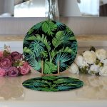 - Supla2li-8430-Gorsel3 - Realhomes  Realhomes Siyah Zemin Üzerinde Yeşil Yaprak Desenli 2'li Yuvarlak Servis Altlığı - Supla Realhomes