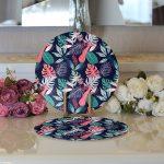 - Supla2li-8433-Gorsel3 - Realhomes Realhomes Renkli Zeminli Soyut Yaprak Desenli Dijital Baskılı Modern 2'li Yuvarlak Servis Altlığı - Supla Realhomes