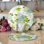 - Supla2li-8436-Gorsel1 - Realhomes Realhomes Beyaz Zemin Üzerinde Yeşil Rengarenk Çiçek Desenli Modern 2'li Yuvarlak Servis Altlığı - Supla Realhomes