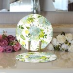 - Supla2li-8436-Gorsel3 - Realhomes Realhomes Beyaz Zemin Üzerinde Yeşil Rengarenk Çiçek Desenli Modern 2'li Yuvarlak Servis Altlığı - Supla Realhomes