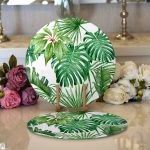 - Supla2li-8437-Gorsel1 - Realhomes Realhomes Beyaz Zemin Üzerinde Yeşil Yaprak Desenli 2'li Yuvarlak Servis Altlığı - Supla Realhomes