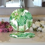 - Supla2li-8437-Gorsel3 - Realhomes Realhomes Beyaz Zemin Üzerinde Yeşil Yaprak Desenli 2'li Yuvarlak Servis Altlığı - Supla Realhomes