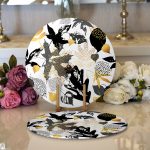 Realhomes Beyaz Zemin Üzerinde Gold Detaylı Yaprak Desenli Modern 2'li Yuvarlak Servis Altlığı - Supla Realhomes