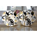 Realhomes Beyaz Zemin Üzerinde Gold Detaylı Yaprak Desenli Modern 2'li Yuvarlak Servis Altlığı - Supla Realhomes