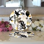 Realhomes Beyaz Zemin Üzerinde Gold Detaylı Yaprak Desenli Modern 2'li Yuvarlak Servis Altlığı - Supla Realhomes