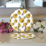 Realhomes Beyaz Zemin Üzerinde Gold Puantiyeli Yaprak Desenli 2'li Yuvarlak Servis Altlığı - Supla Realhomes