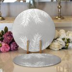 - Supla2li-8442-Gorsel1 - Realhomes Realhomes Pastel Zeminli Beyaz Yaprak Desenli Dijital Baskılı Modern 2'li Yuvarlak Servis Altlığı - Supla Realhomes